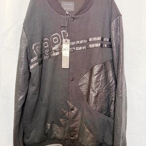 Krome + New york Jacket Black Y2K Button Varsity Size L Msrp $98 NWT Cotton